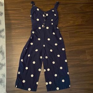 Navy polka dot linen jumpsuit